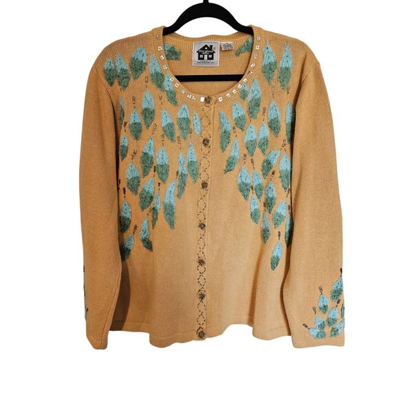 Storybook knits ramie feather button down cardigan Womens xl cottage whimsy 427 - Picture 1 of 9